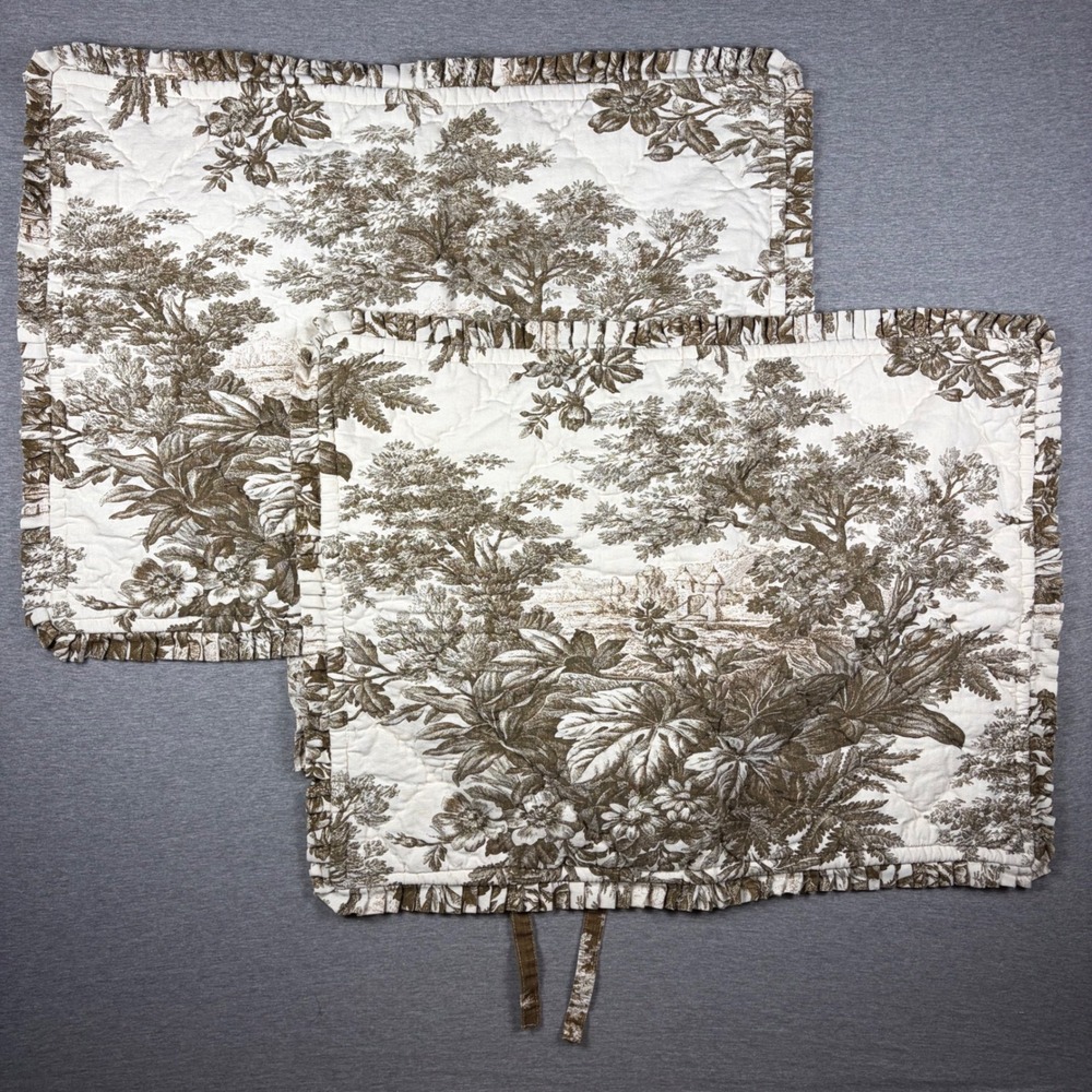 Pottery Barn Shams Matine Toile Espresso Brown Linen Cotton Standard Size
